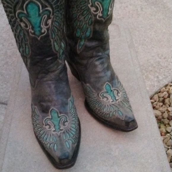 Corral Ladies Boots – Black Turquoise Fleur de Lis – R2337$292.50 size 9.5 - Picture 9 of 16